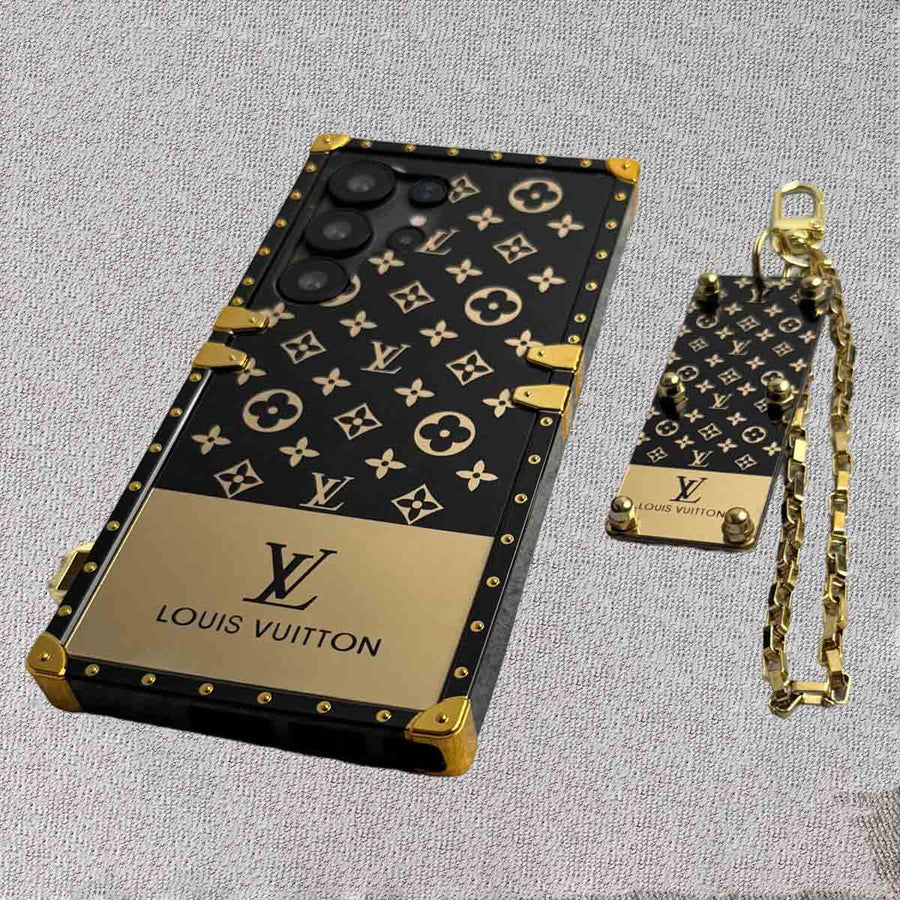 Luxury LV Trunk Case – Shiny Finish with Keychain Accessory