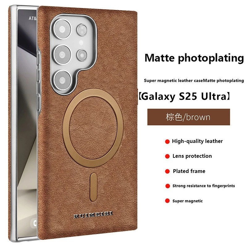 Suitable Plain Leather Electroplating Magnetic Wireless Charging Case For Samsung Galaxy Ultra Series