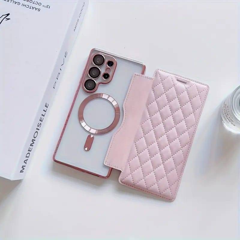 Luxury PU Leather Magnetic Phone Case for Samsung S22 S23 S24 S25 Ultra  With Wallet Shockproof Transparent Back Cover